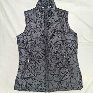 Great Northwest Indigo Womens Gray Black Abstract Scribble Puffer Vest Medium